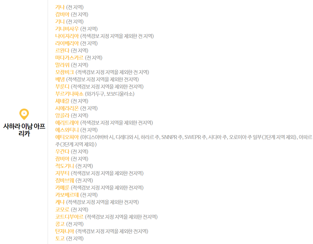 여행자제 단계인 나라