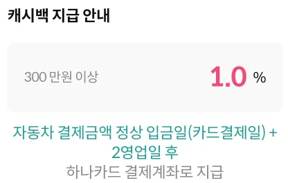 신용카드 일시불 방식, 캐시백 지급 안내