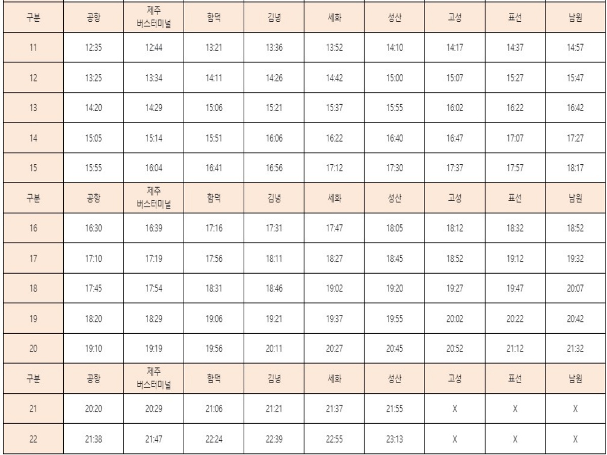 제주 101 급행버스 시간표 2
