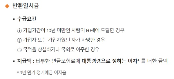 국민연금 급여 - 반환 일시금, 사망 일시금, 국민연금 급여 제한