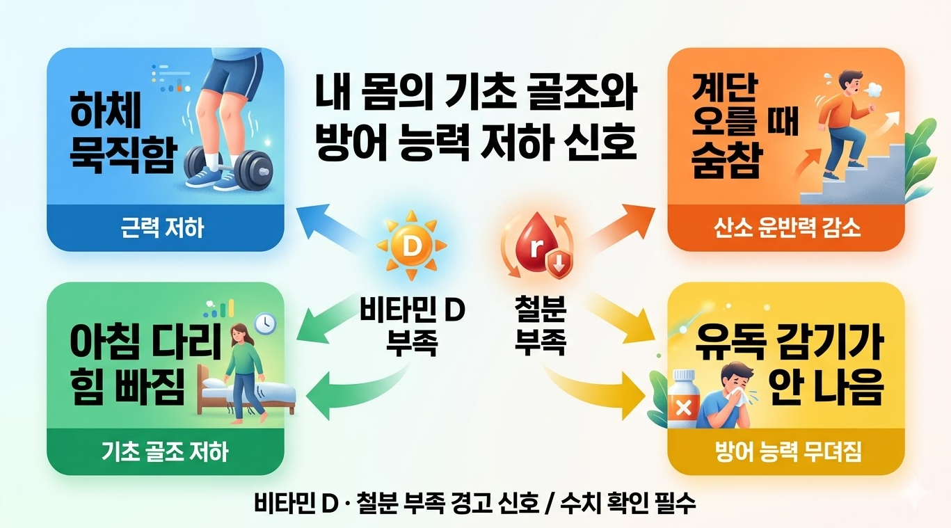 비타민 D와 철분 부족 시 나타나는 하체 무거움과 면역 저하 신호
