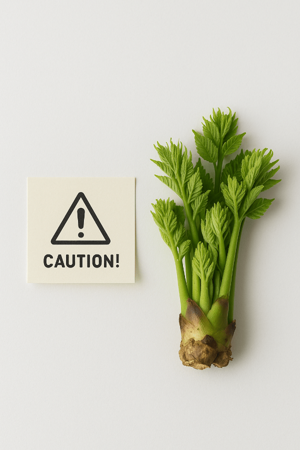 주의사항이 적힌 메모와 함께 놓인 두릅나물