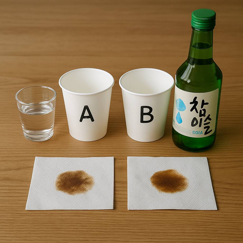 소주는 얼룩을 ‘완전히’ 지우진 못하지만, 옅어지게 만드는 데는 확실히 도움이 된다.