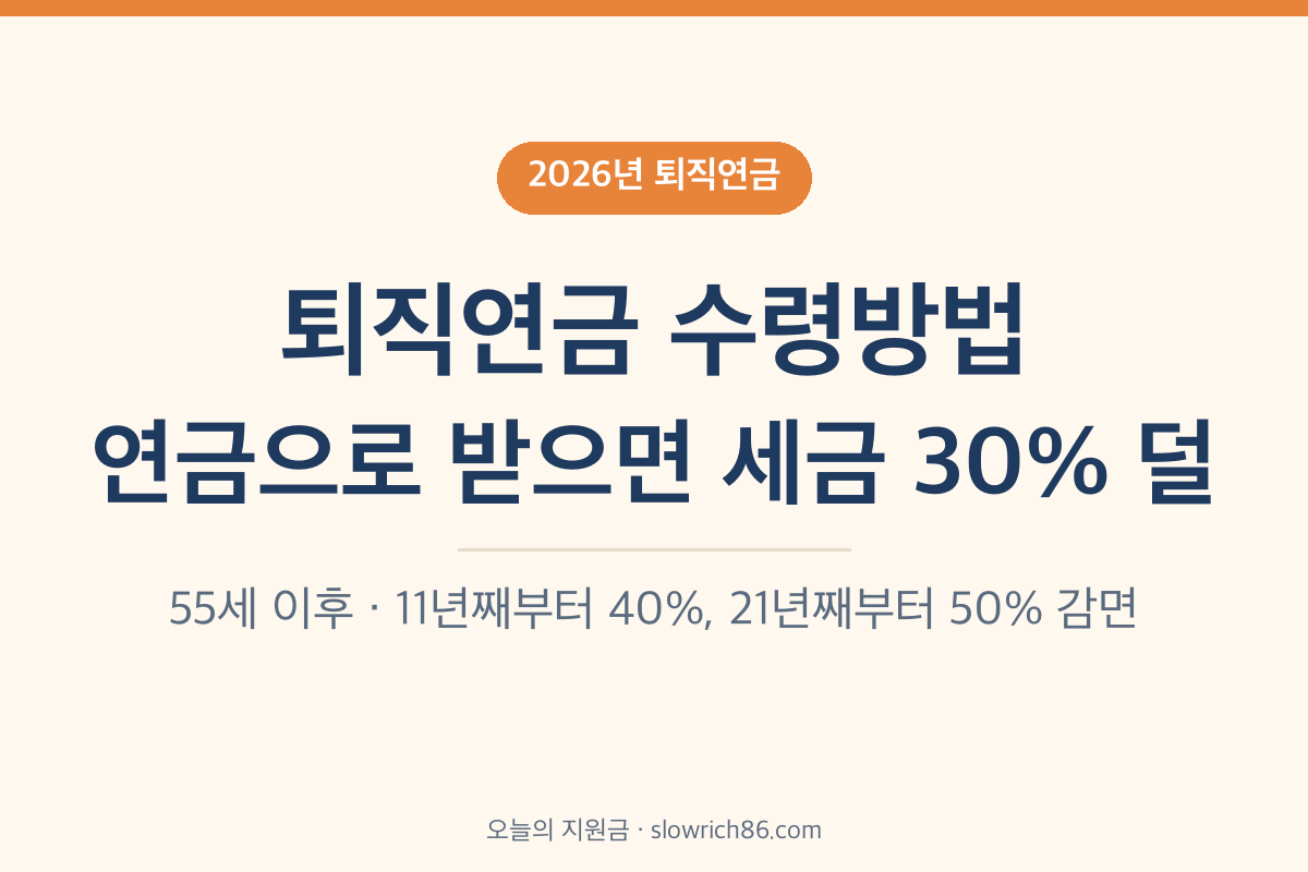 퇴직연금 수령방법 2026 일시금 연금 퇴직소득세 30% 감면