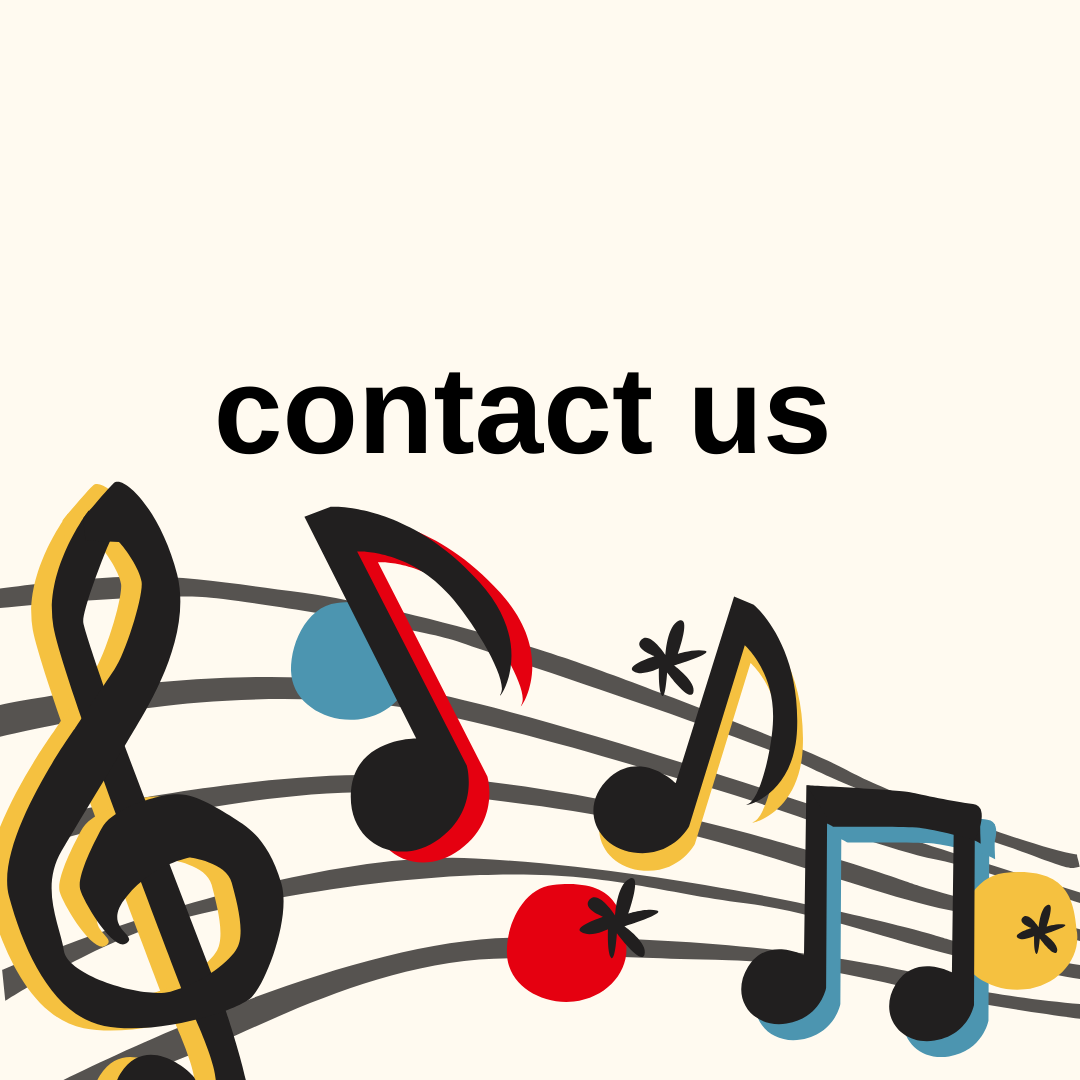 "contact us"라는 말과 함께 음표들이 있는 그림