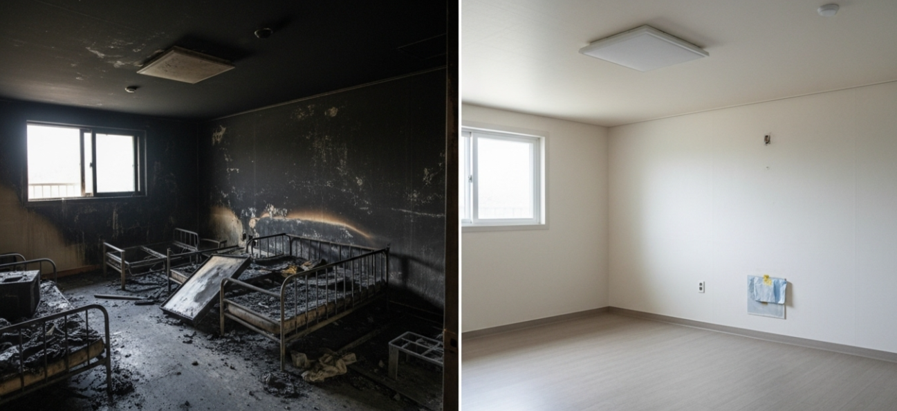 가평 화재복구 작업 전후 모습