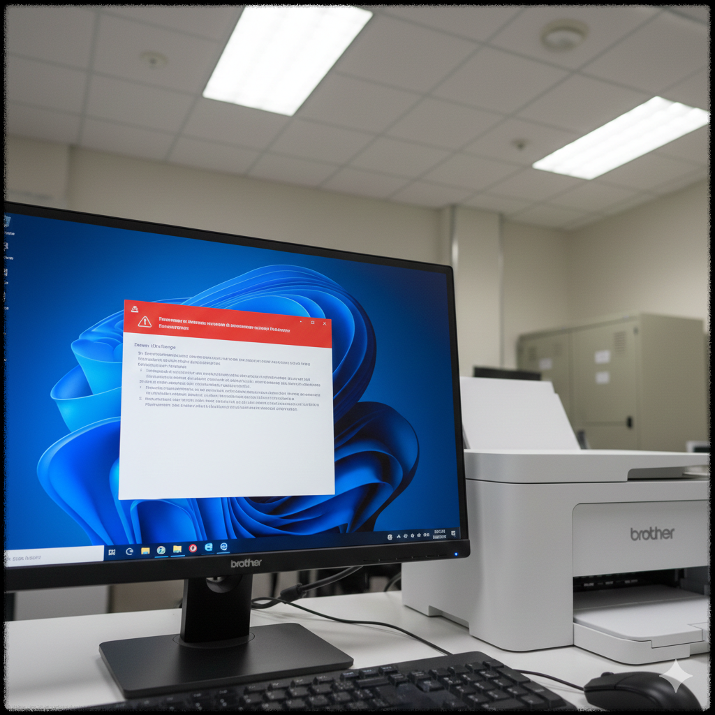 프린터 드라이버 버전 불일치로 오류가 발생한 모습