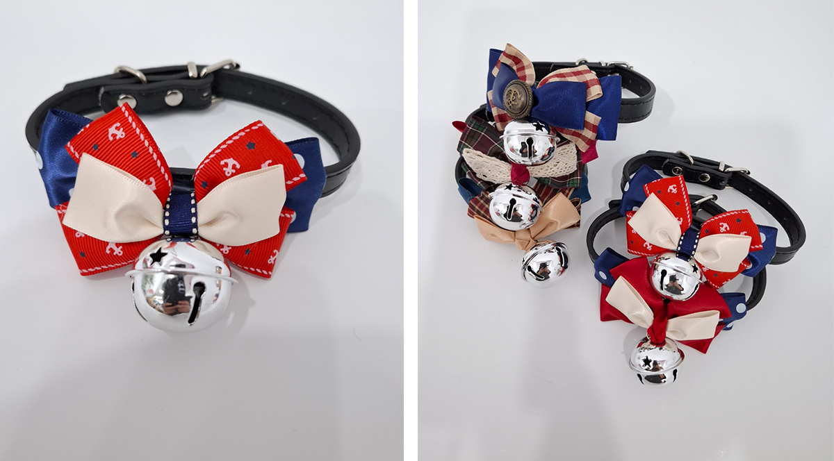 큰 방울과 리본이 멋 스럽게 달려 있는 목줄