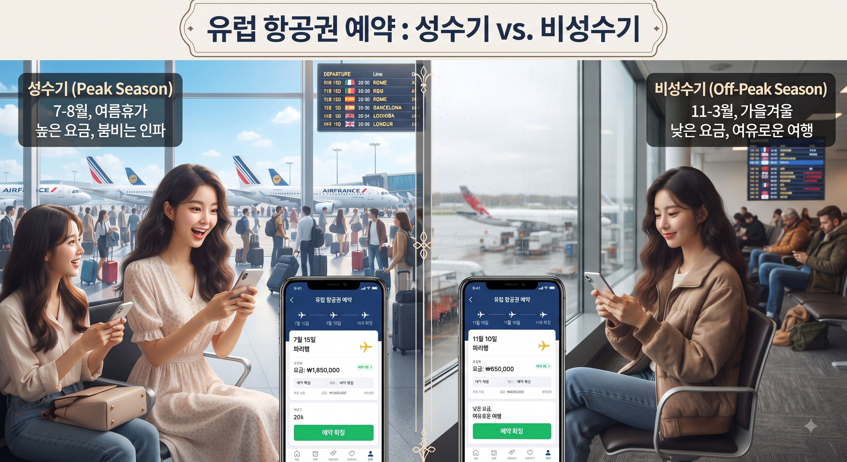 유럽 항공권, 성수기 vs 비수기 얼마나 차이 날까 월별 가격 패턴과 최적 예약 시점