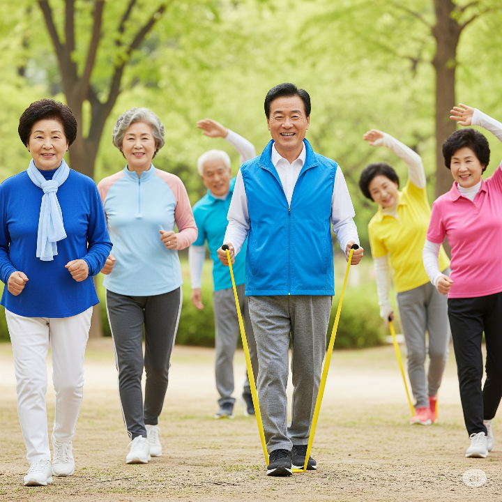 50대 이상 한국인이 혈관 건강을 위해 운동하는 모습