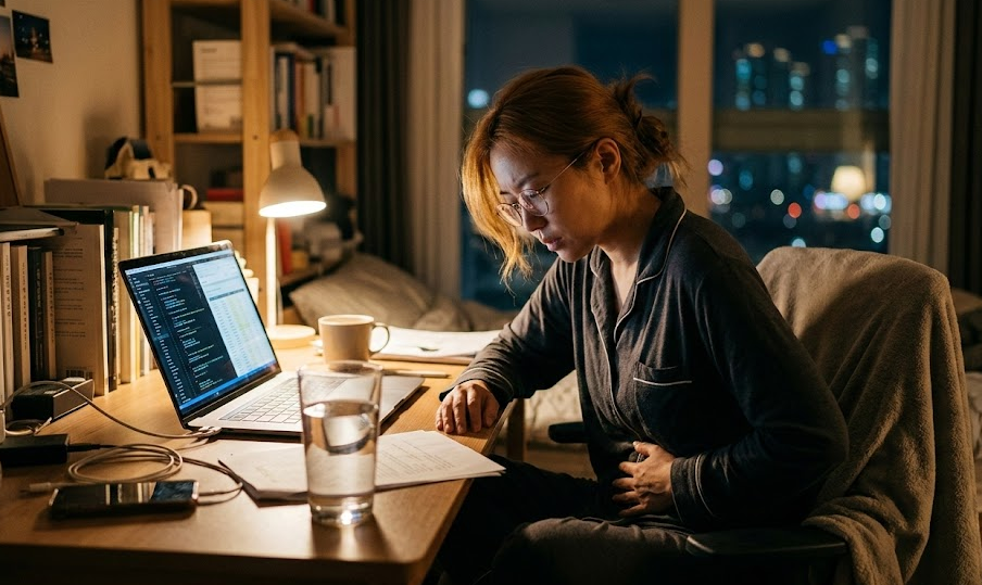 방광염으로 힘들어 하는 여성