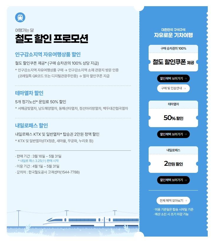 여행가는 봄 철도할 프로모션 안내