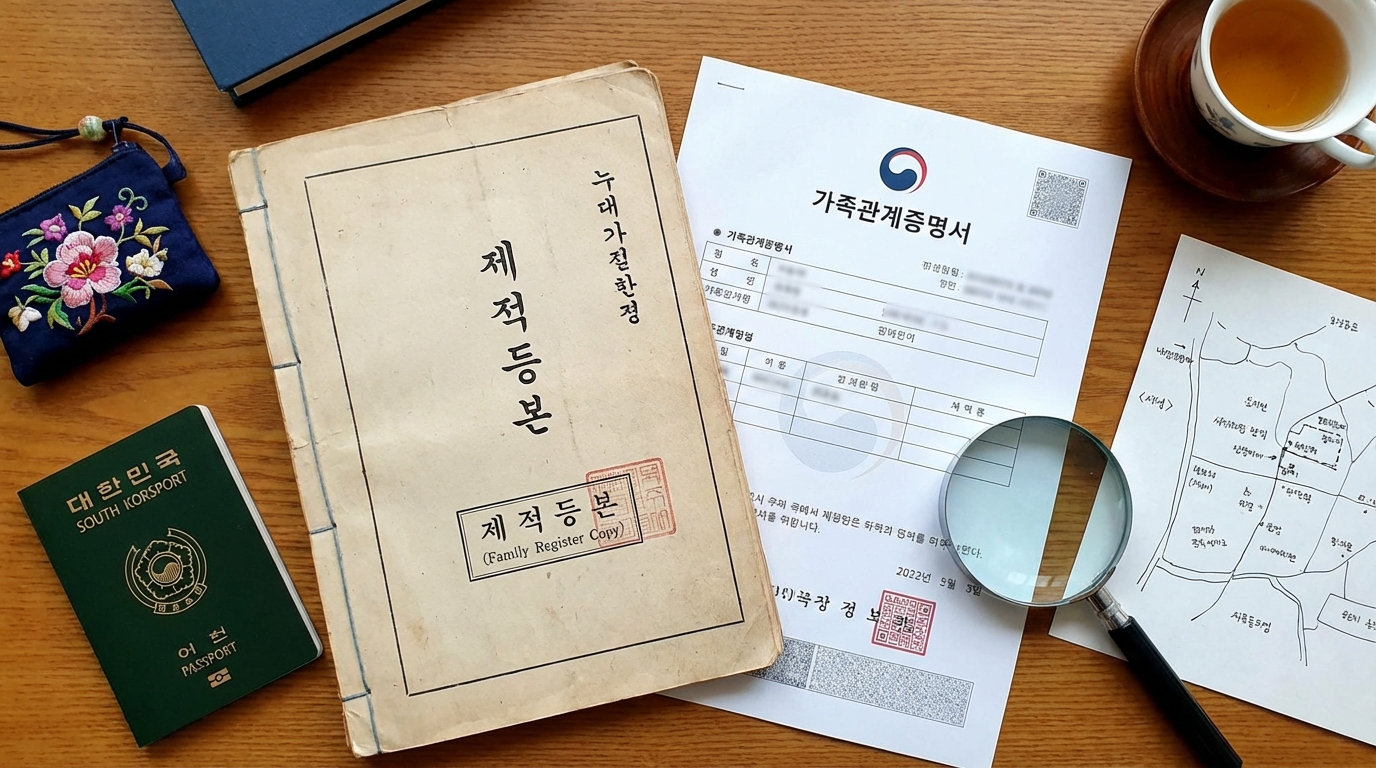 조상땅찾기 방문 신청 시 지참해야 할 제적등본, 가족관계증명서 등 서류 이미지