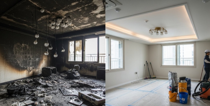 목포 화재 청소중