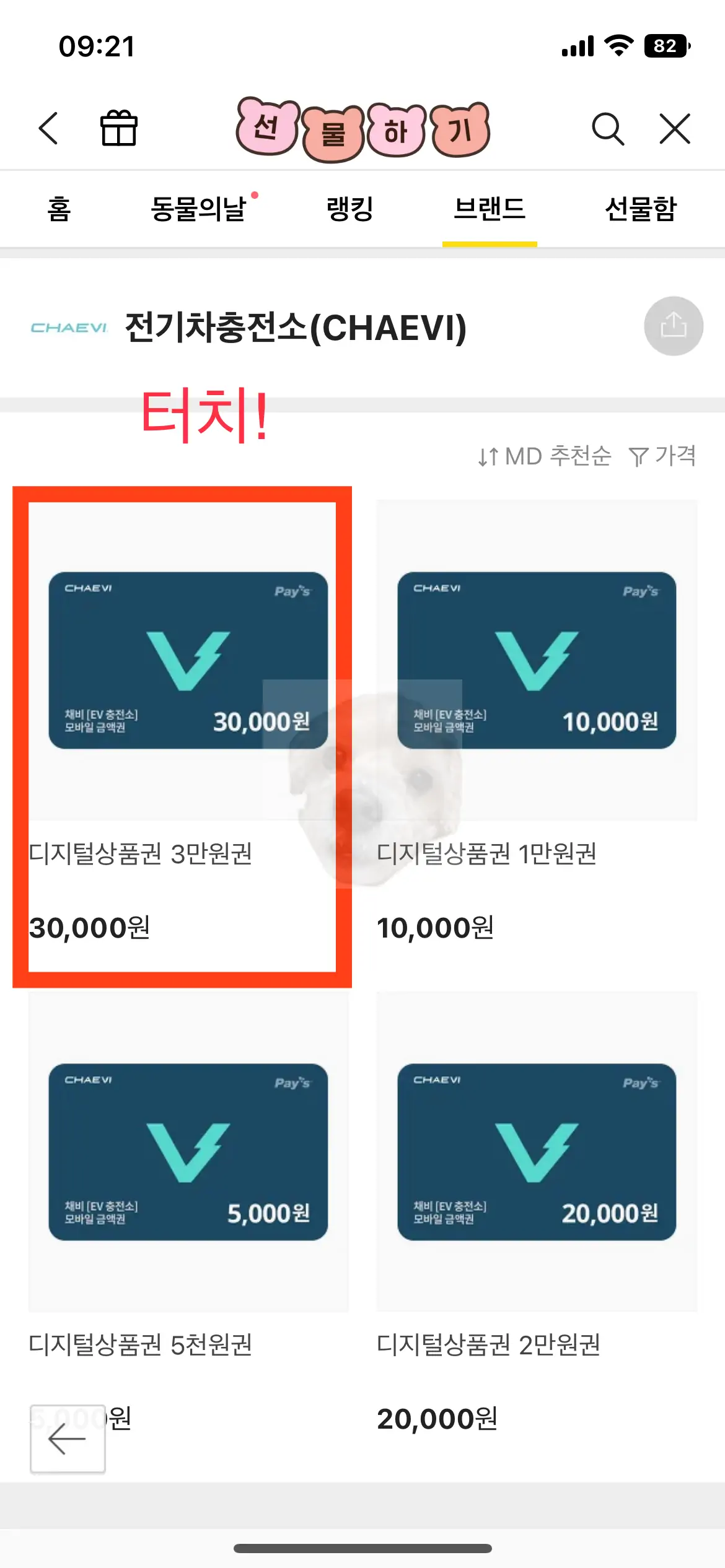 채비 디지털 상품권 선택사진