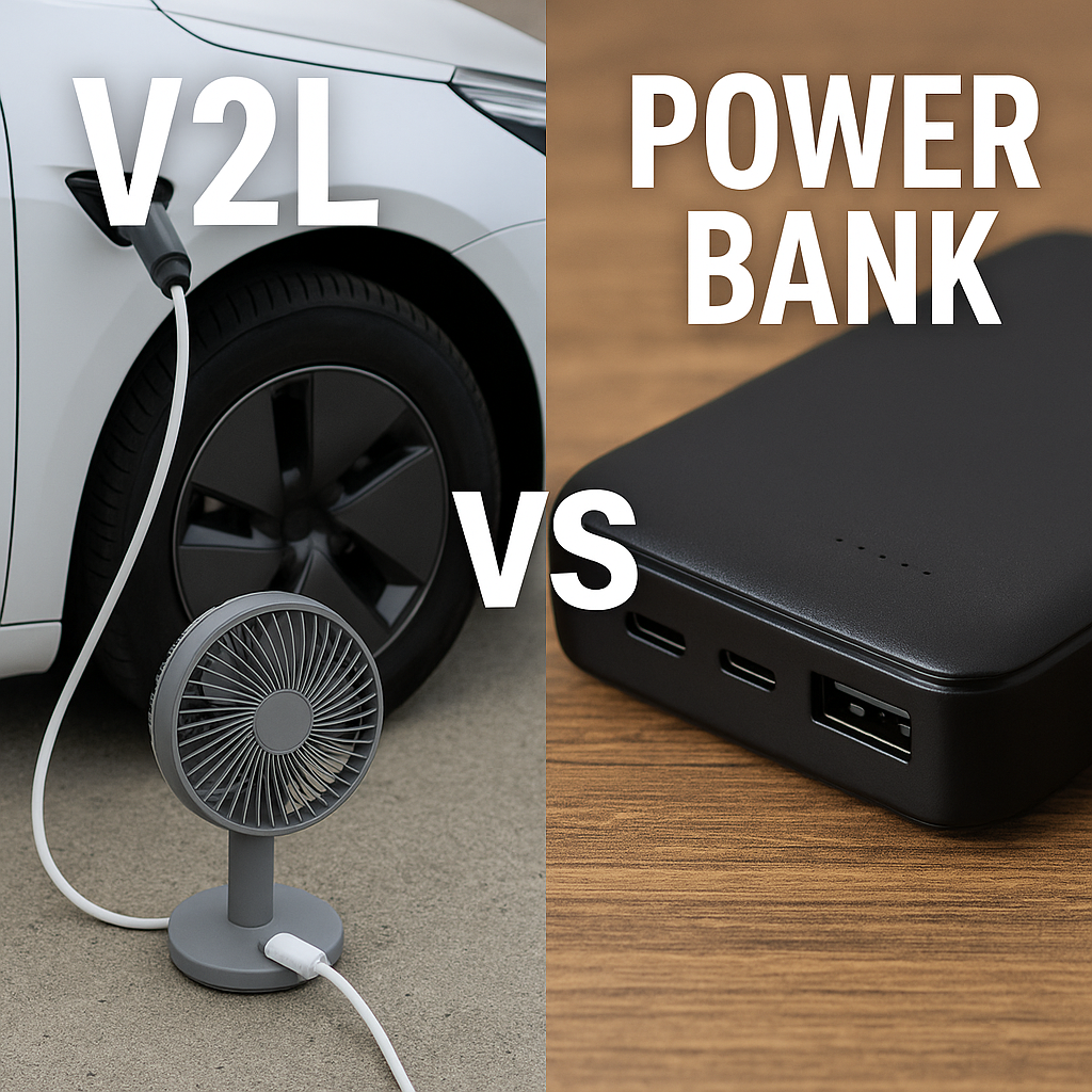 V2L과 파워뱅크의 비교를 하겠다는 의미로 V2L vs 파워뱅크라고 쓰여진 사진