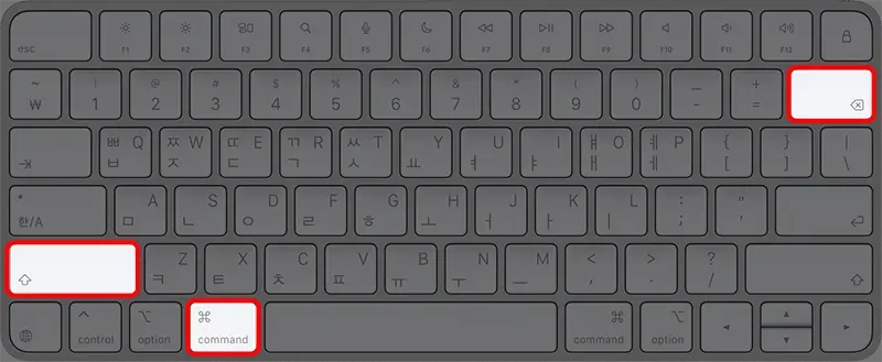 휴지통을 비우는 단축키 command ⌘ + shift⇧ + 백스페이⌫