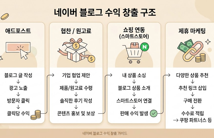 Naver blog monetization 4 routes AdPost sponsorship shopping connect affiliate marketing beginner guide