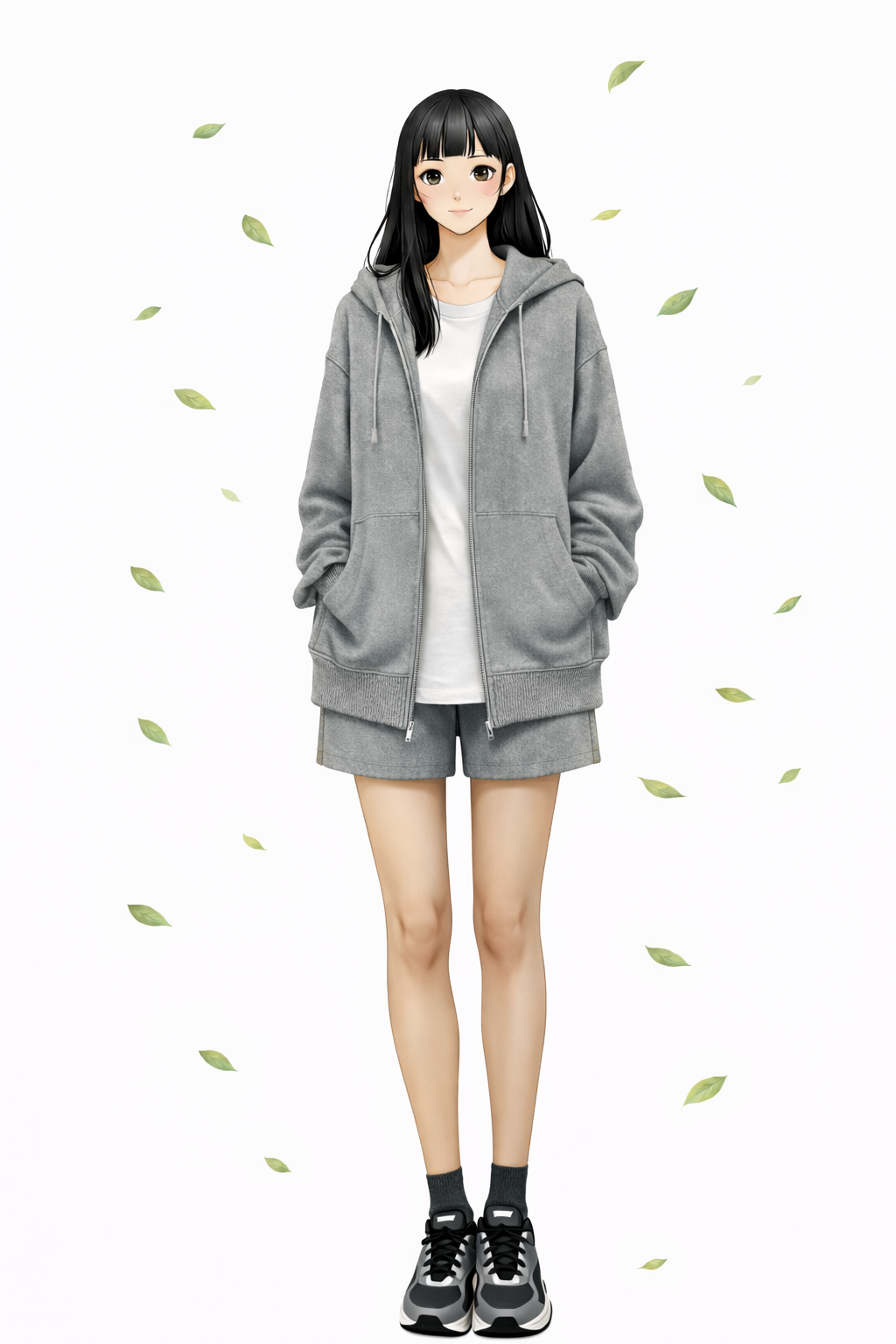 K-Fashion Hoodie Zip Up With Shorts And Casual Summer Outfit