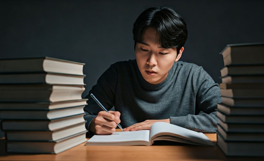 공부하고 있는 청년 학생