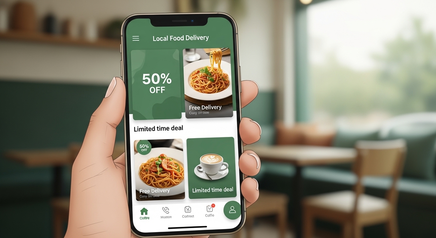 ์์ด ์ค๋งํธํฐ์ ๋ค๊ณ  ์๋ ๋ชจ์ต์ผ๋ก, ํ๋ฉด์๋ ์ง์ญ ๋ง์ง ๋ฐฐ๋ฌ ์ฑ์ ํ์คํ ํ ์ธ ์ฟ ํฐ์ด ํ์๋์ด ์์ต๋๋ค.