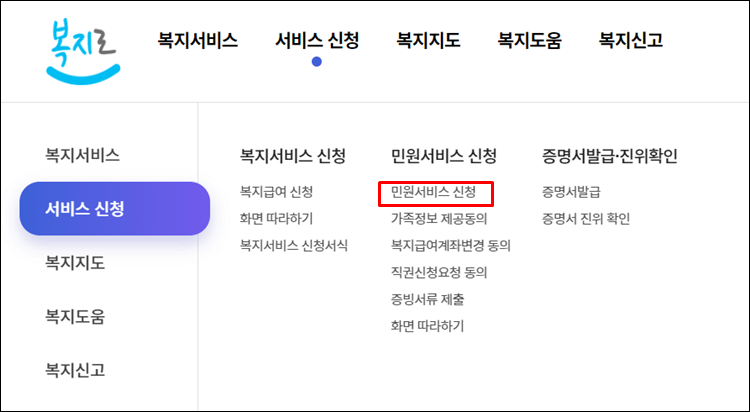 복지로-메뉴