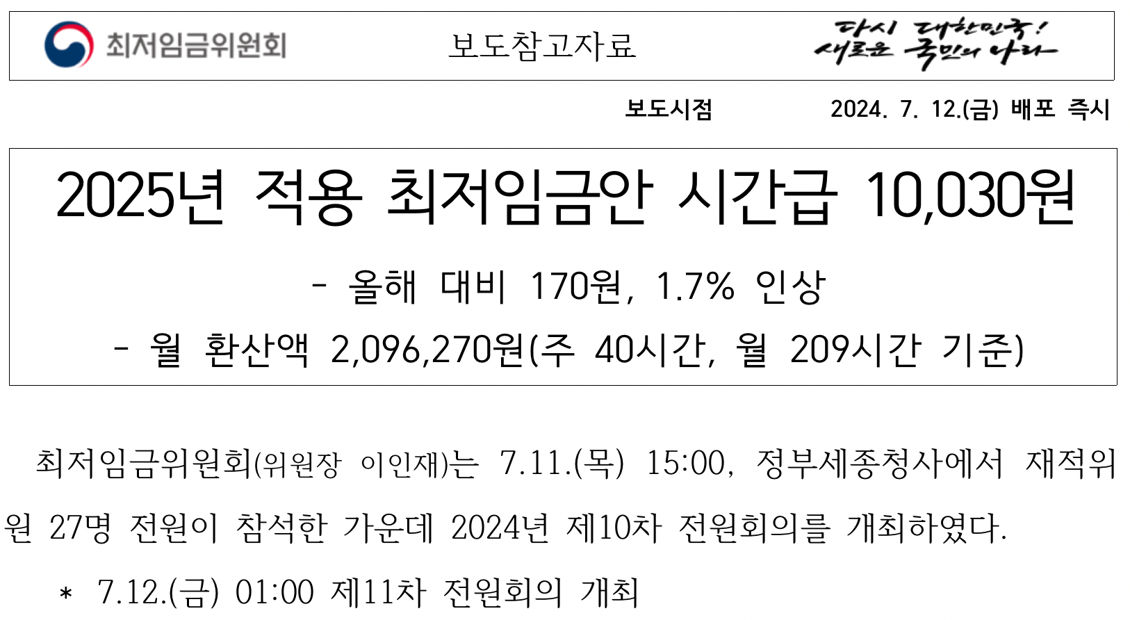 2025년 최저시급 10,030원 결정 주휴수당 월급 연봉 계산기 역대 인상률 2024년 최저시급 계산기