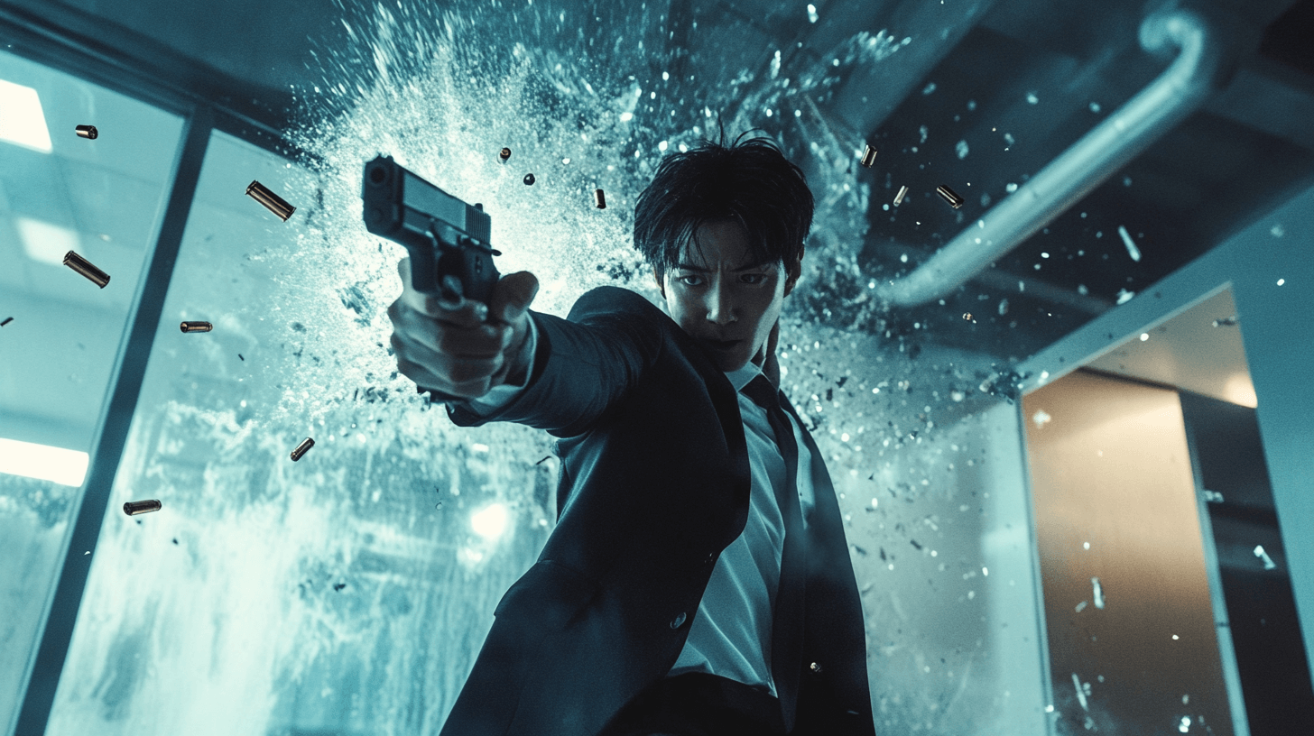 총을-쏘고-있는-정장-입은-회사원-이미지