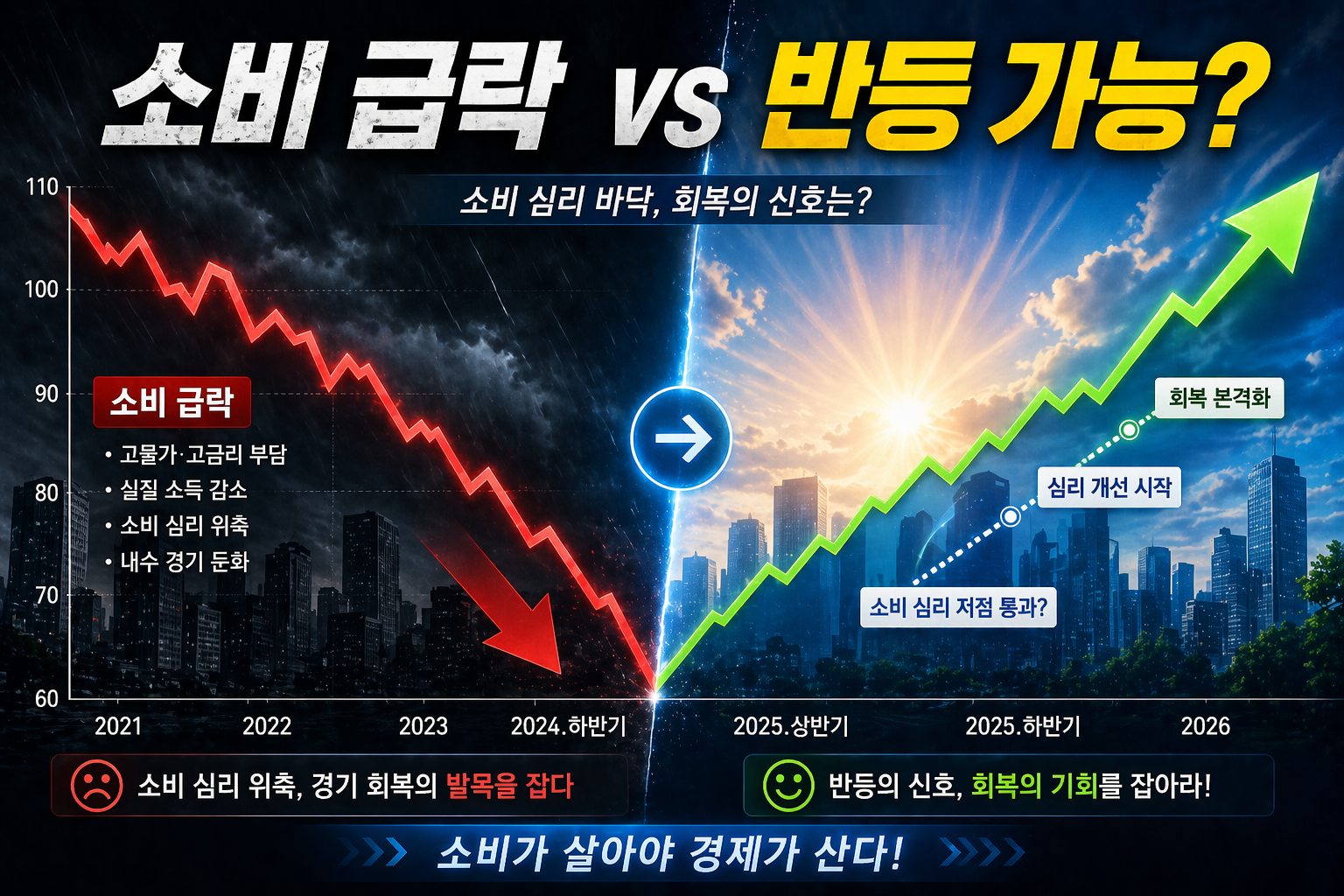 소비 급락 vs 반등 신호 대비 이미지