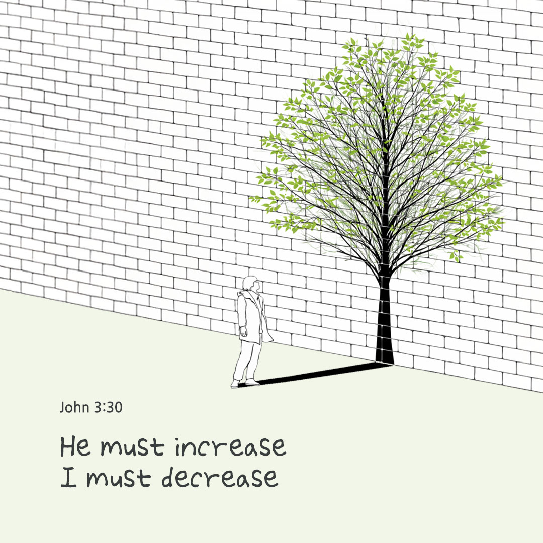 He must increase; I must decrease. (John 3:30) pieonane Daily Bible quote image