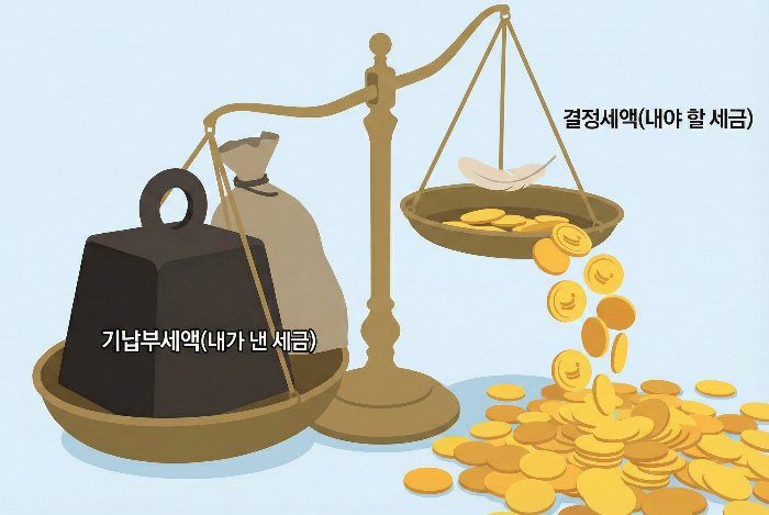 기납부세액과 결정세액의 차이로 발생하는 환급금 원리 시각화