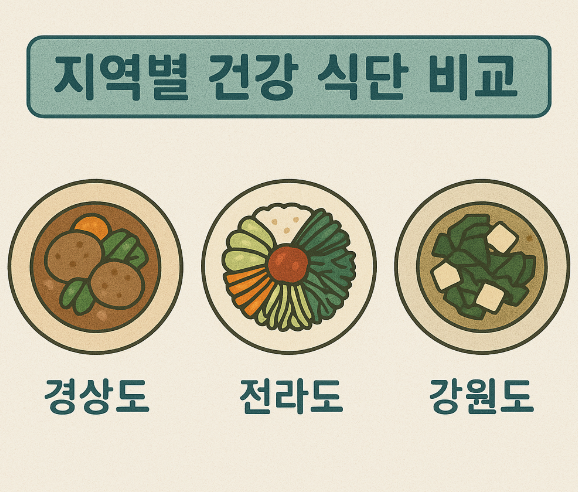 지역별 건강 식단 비교 (경상도, 전라도, 강원도)