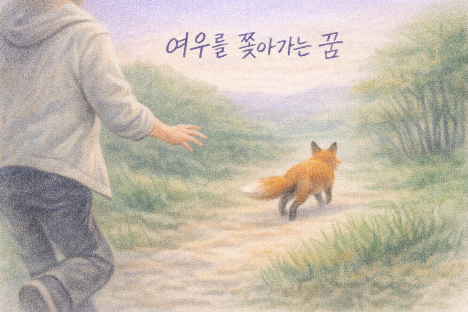 여우를 발견하고 뒤쫓는 장면의 꿈해몽 일러스트