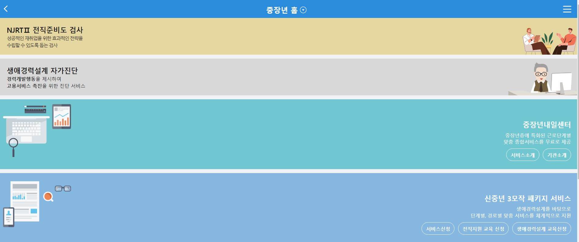 중장년워크넷 홈페이지