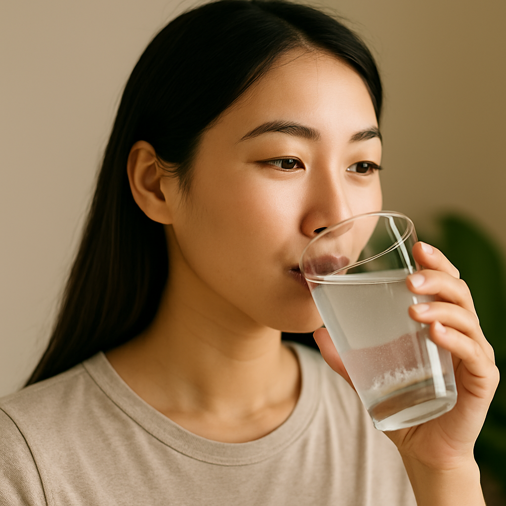 소금물을-마시고-있는-여성