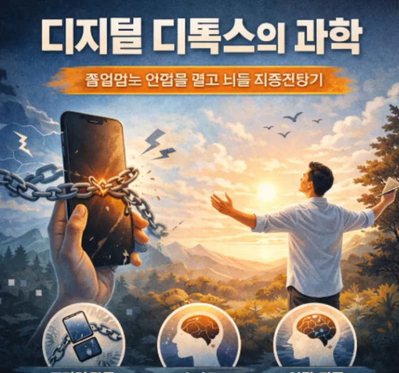 스마트폰 중독에서 벗어나 뇌를 회복시키는 디지털 디톡스 개념 이미지