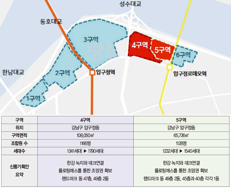 압구정 4구역, 5구역 위치 및 정보