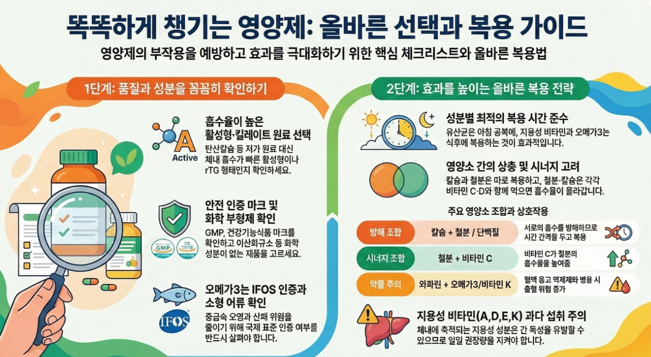 영양제 제대로 먹는 방법? 효과 높이는 복용 시간과 섭취 주의사항 정리