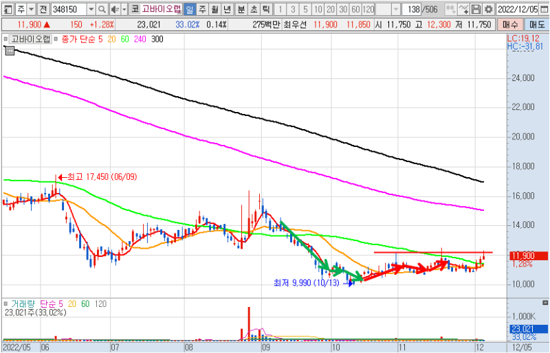 고바이오랩 일봉 차트