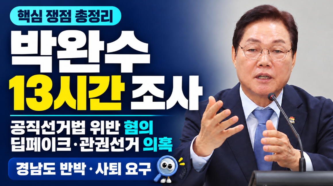 박완수 경찰 조사 13시간｜공직선거법 위반 혐의&middot;딥페이크&middot;관권선거 의혹&middot;경남도 반박&middot;사퇴 요구