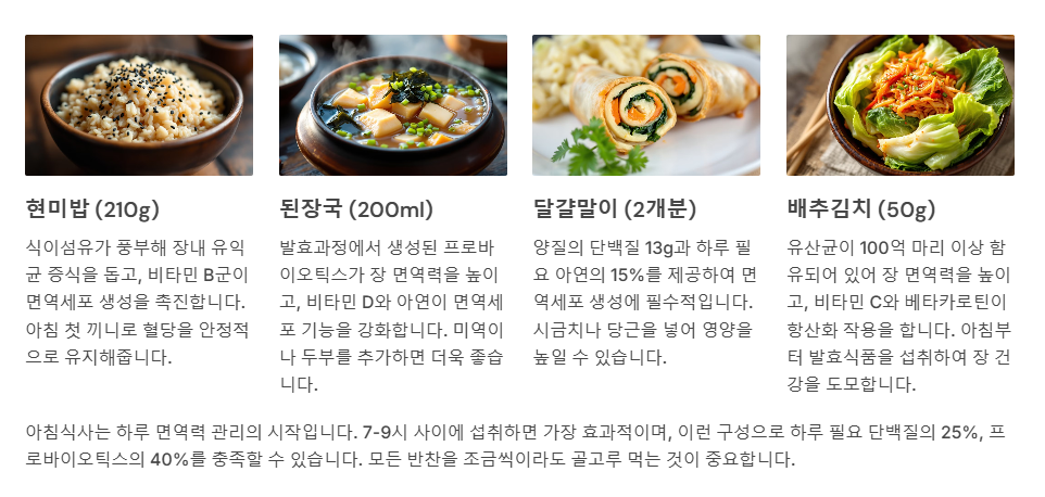 아침: 장 건강과 에너지를 높이는 한식 조식
