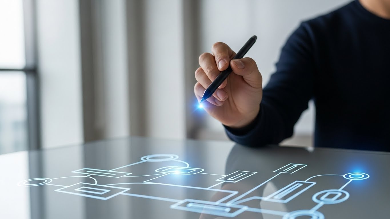 비즈니스의 효율을 극대화하기 위해 직접 AI 워크플로우 설계도를 구축하는 모습