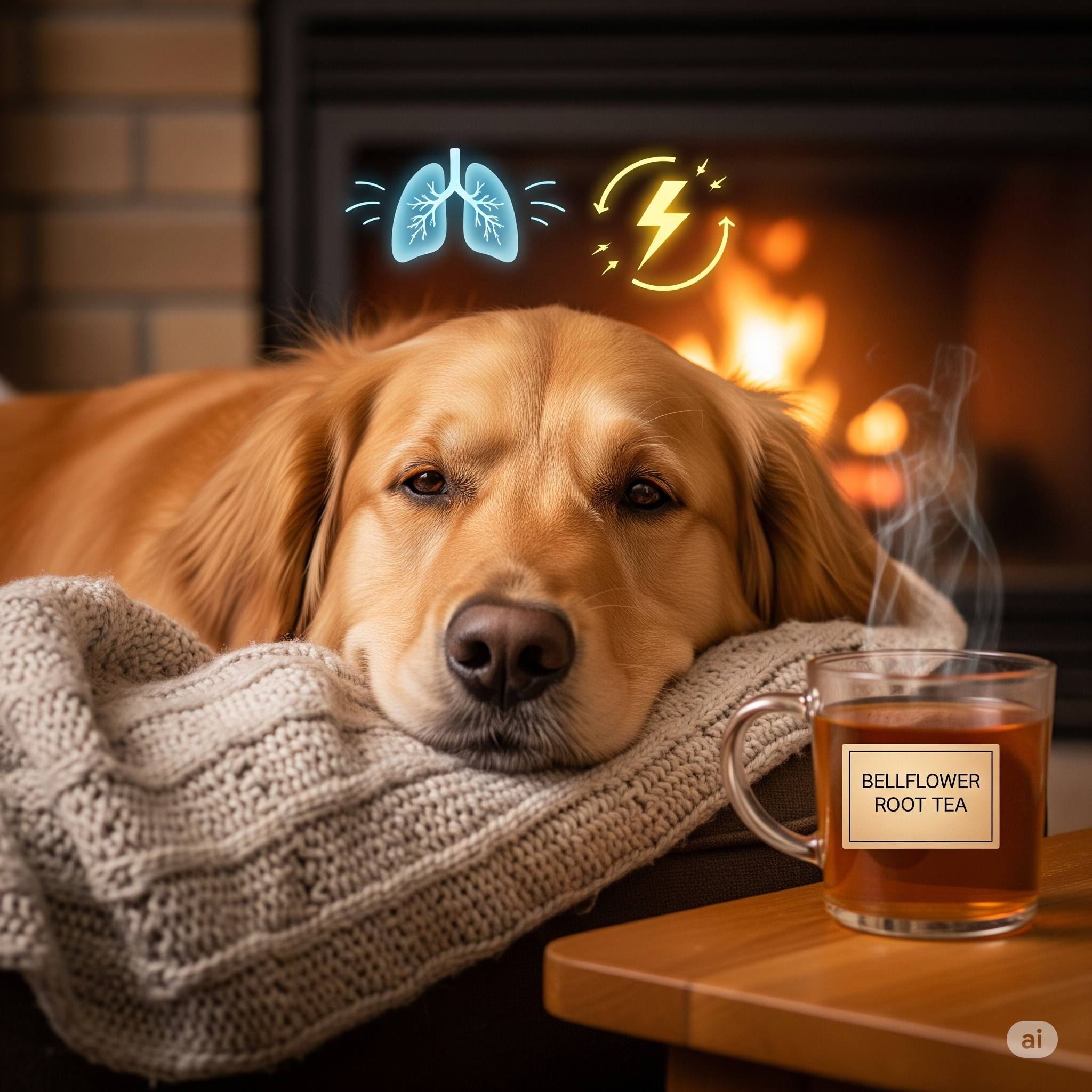 기침하던 강아지가 따뜻한 도라지차를 급여