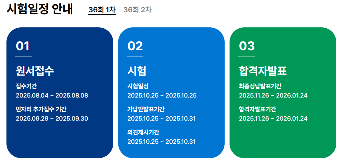 2025년 36회 공인중개사 시험 일정 공고 [한국산업인력공단]