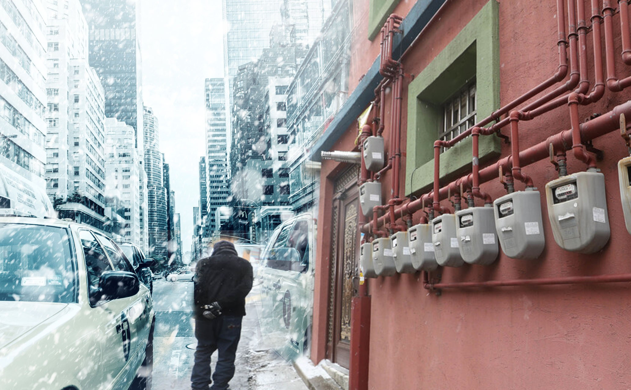 한파속 주택에 붙어있는 가스 게이지 사진