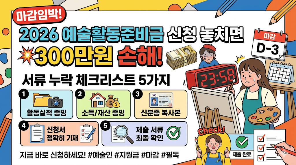 2026 예술활동준비금 신청 마감 임박! 300만원 놓치지 않는 최종 서류 체크리스트