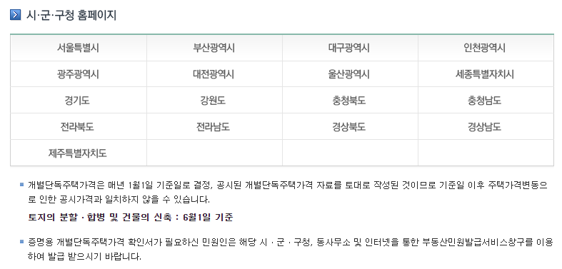 개별 주택 공시가격 열람 조회
