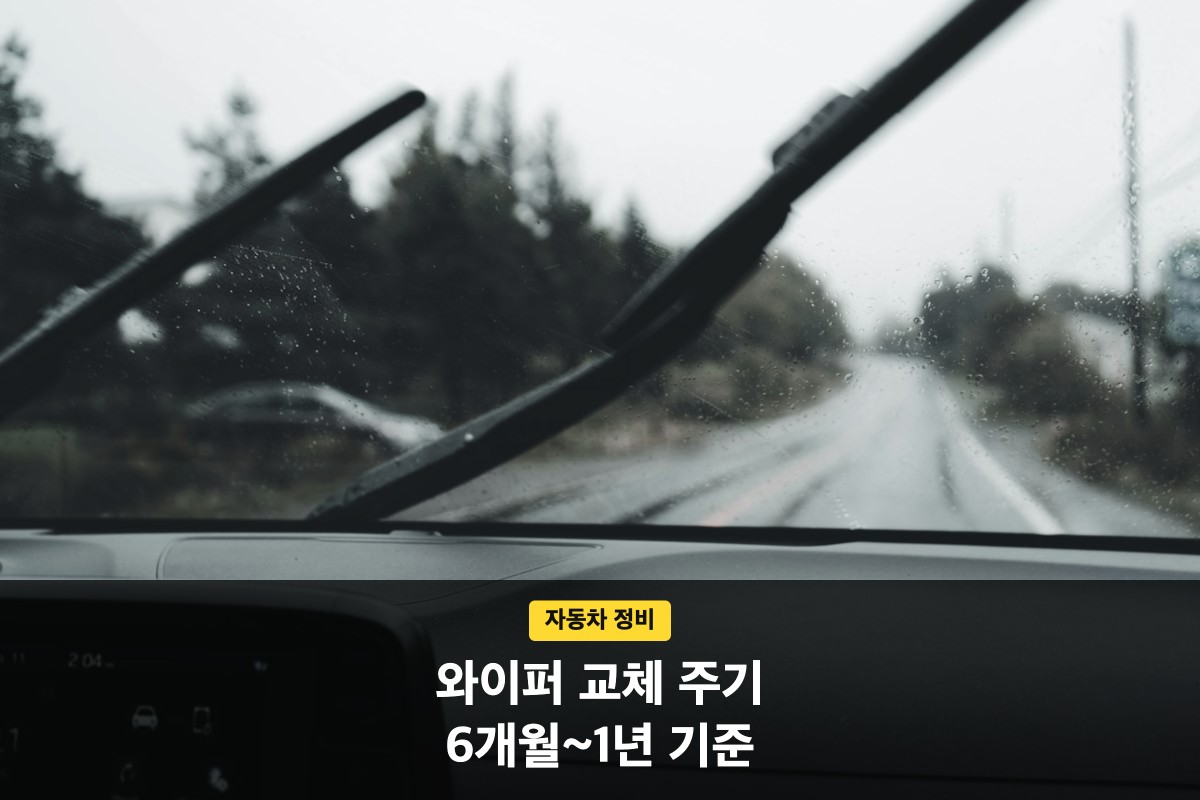 빗길 앞유리 위로 올라온 와이퍼 두 개와 교체 주기 문구