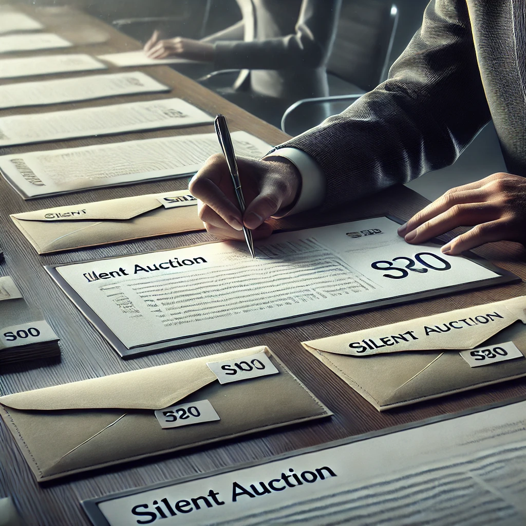 비공개 경매에서 입찰서를 작성하는 사람