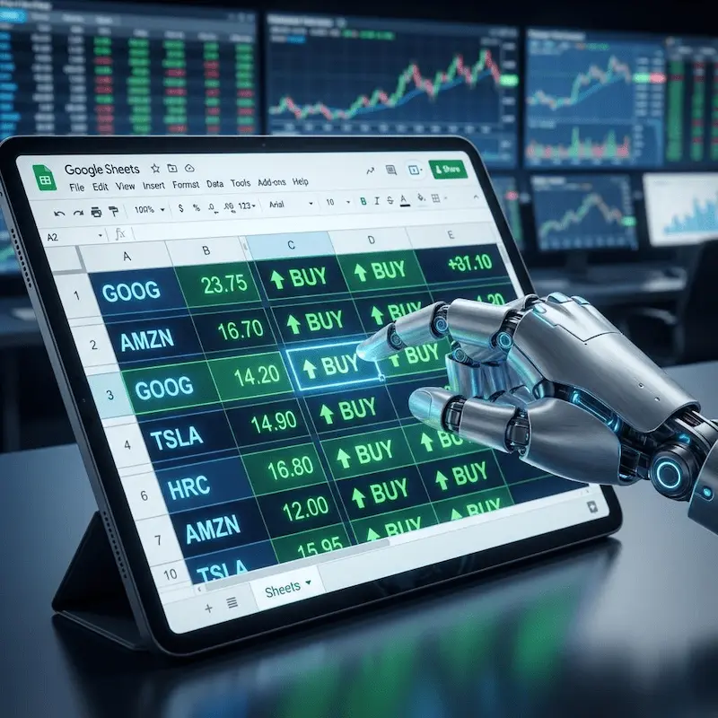 구글 시트와 제미나이 AI가 연동되어 주식 매수 추천을 보여주는 화면